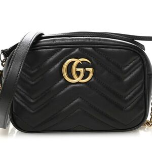 Gucci Black Quilted Crossbody Bag with Gold Logo